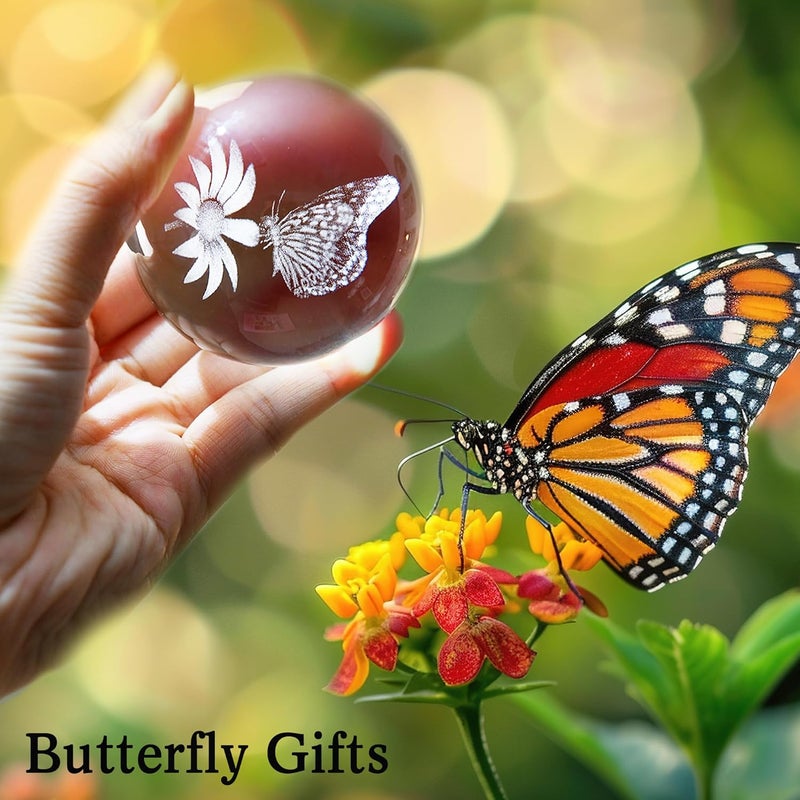 IFOLAINA 3D Butterfly Crystal Ball 60mm Gifts Ideas for Girlfriend Wife Mom Couple Her Butterfly on Sunflower in Glass Ball with Stand Flower Sphere Novelty Home Decor - Image 5